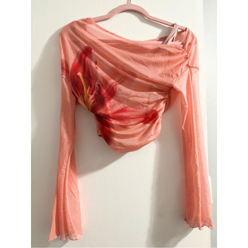 SHEIN Peach Floral Long Sleeve Blouse